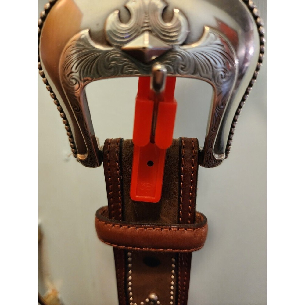 New Justin Men's Brown Leather Braided Arrow Silver Studded Belt C11615 Size 42 - Picture 2 of 5